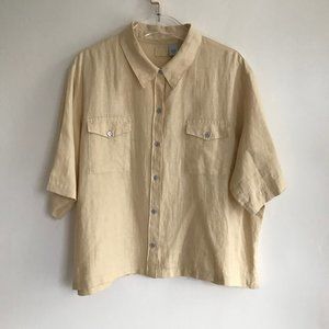 Lino by Chico's Short Sleeve Button Down Cuban Style Womens Shirt Top XL 3 16 18